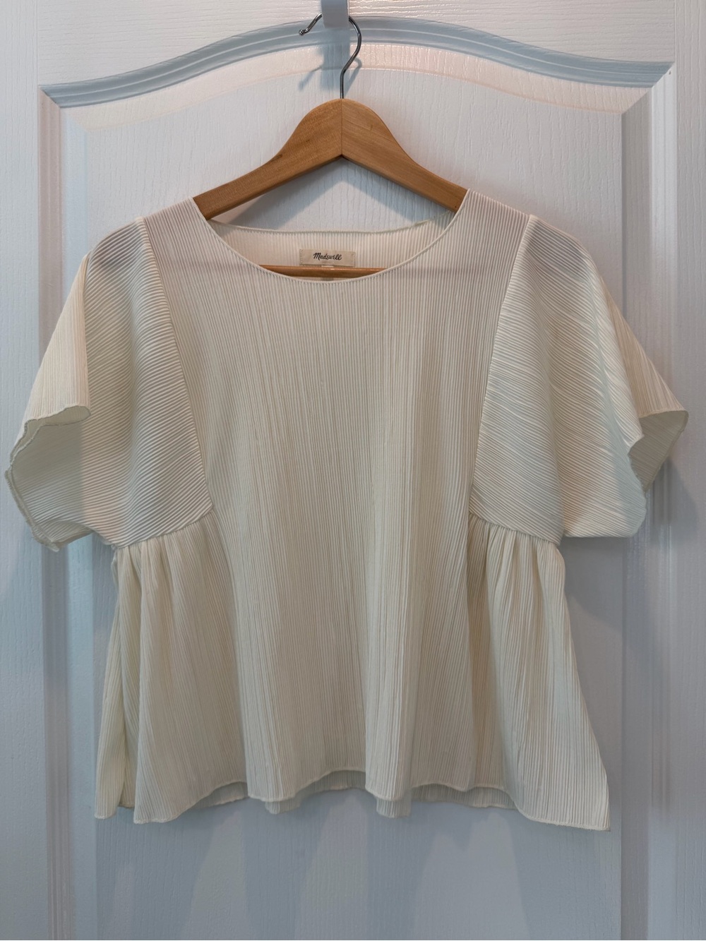 Madewell Cream Pleated Short-Sleeve Blouse